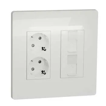 Unica System+ set 2 utičnice+2 pokrivne maske (bez RJ45 priključnica) beli 