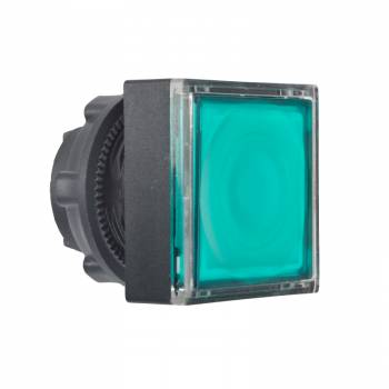 zelena kvadratna udubljena glava svetlećeg tastera Ø22 sa povratkom za integ.LED