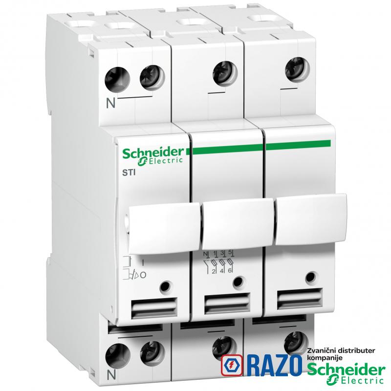 Acti 9 - rastavljač sa osiguračima STI - 3P + N - 25 A-za osigurače 10.3 x 38 mm 