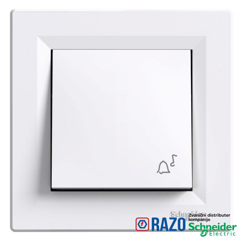 Asfora - jednopolni taster -10A bez zavrtnja, simbol zvona, beli 