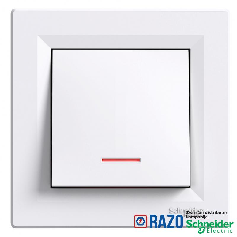 Asfora - jednopolni taster -10A vijčani priključci, lokatorska lampica, beli 