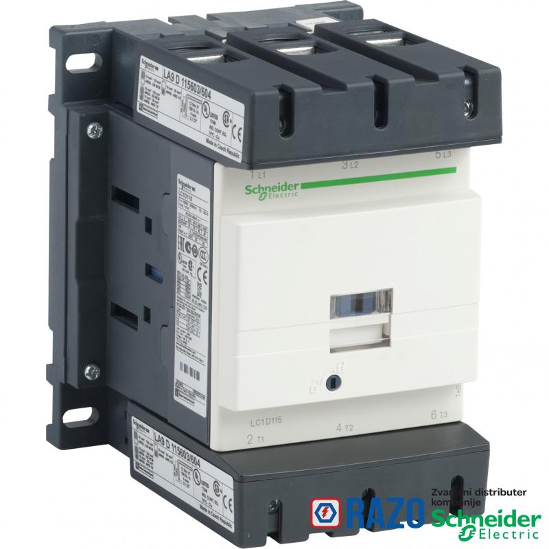 TeSys D kontaktor - 3P(3 NO) - AC-3 - <= 440 V 115 A - 24 V DC standardni kalem 