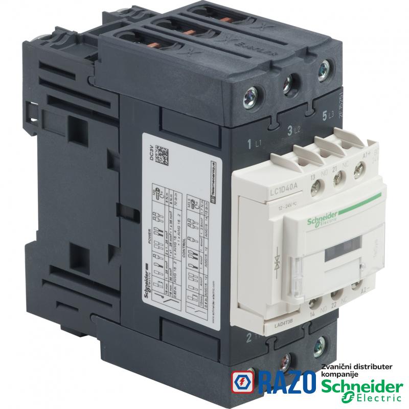 TeSys D kontaktor - 3P(3 NO) - AC-3 - <= 440 V 40 A - 24 V DC standardni kalem 