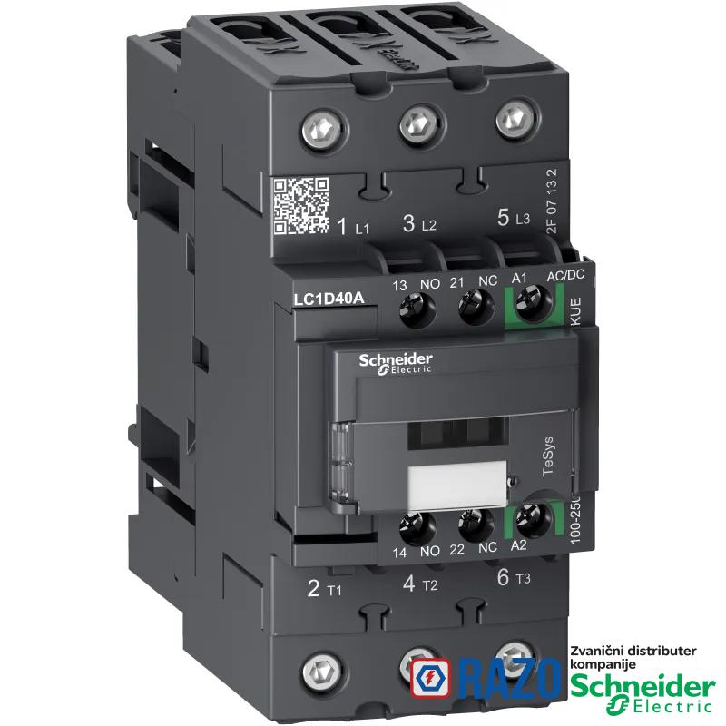 TeSys D kontaktor 3P 40A AC-3 do 440V kalem 100-250V AC/DC EverLink 