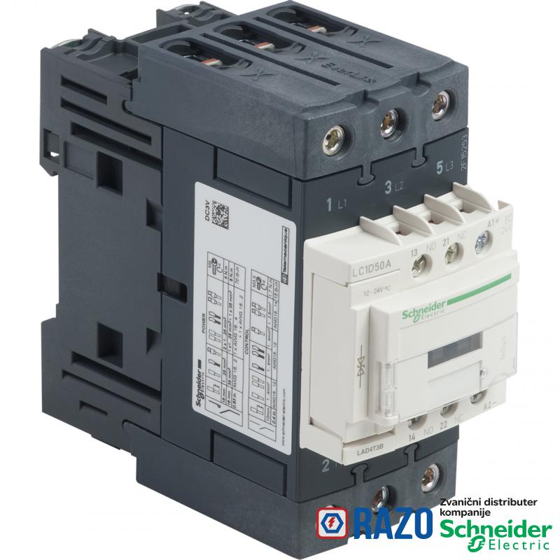 TeSys D kontaktor - 3P(3 NO) - AC-3 - <= 440 V 50 A - 24 V DC standardni kalem 
