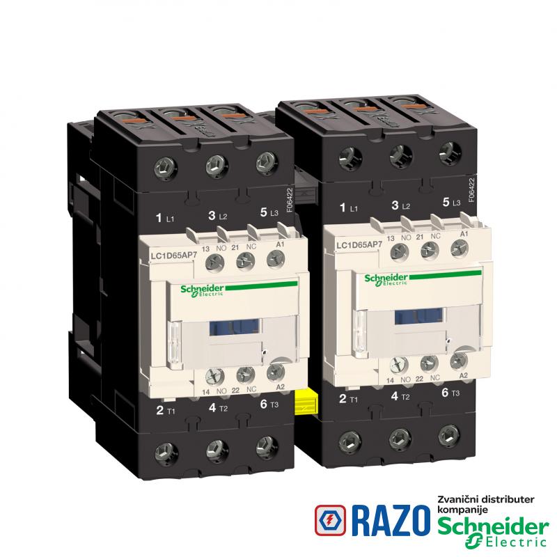 TeSys D kontaktor za prom. smera- 3P(3NO)- AC-3 - <= 440 V 65 A - 230 V AC kalem 