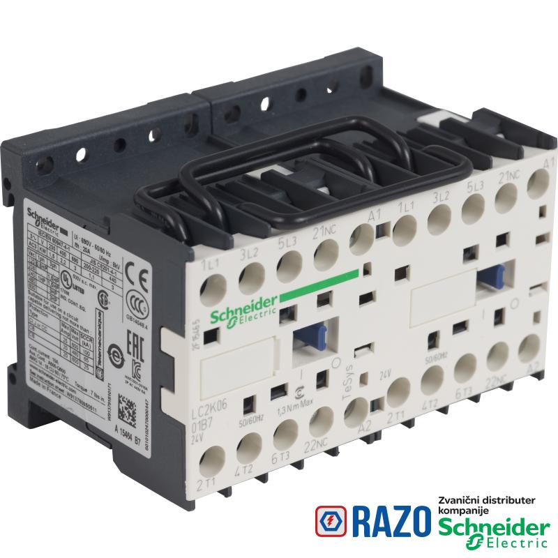 TeSys K kontaktor za prom. smera- 3P(3NO)- AC-3 - <= 440 V 6 A -24VAC kalem 
