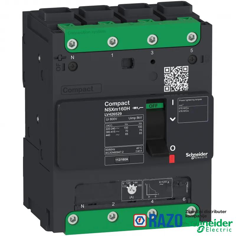 prekidač Compact NSXm 80A 4P 25kA na 380/415V(IEC), EverLink stopica 