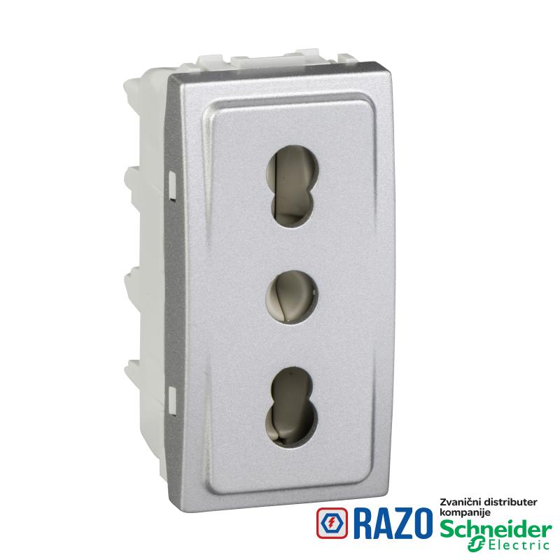 Unica Top/Class - 1 utičnica - 2P+E, zaštita, italijanski st. - 1 m - aluminijum 