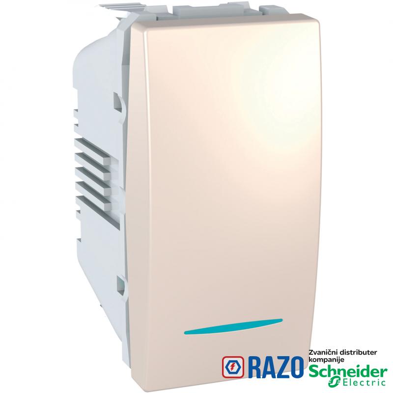 Unica - jednopolni prekidač - 10 AX 250 VAC - 1 m - lokatorski - krem 