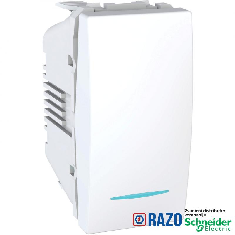 Unica - taster sa lokatorskom lampicom - 10 A 250 VAC - 1 m - beli 