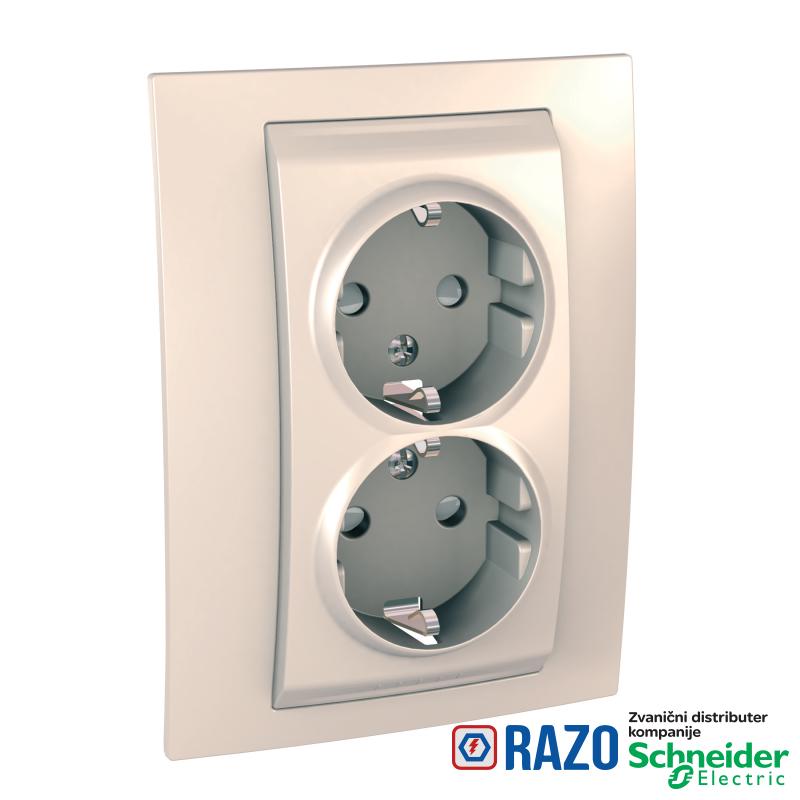 Unica Plus - 2 kompletne utičnice - 2P+E, britanski standard - 4 m - krem 