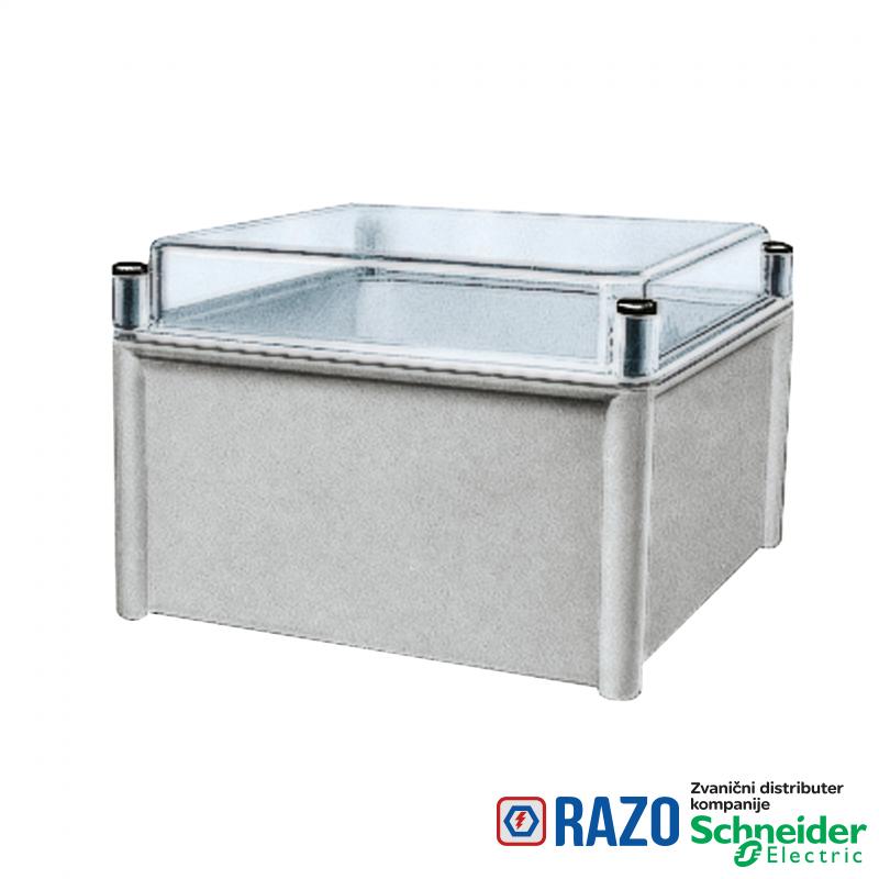 PLS kutija, poliesterski zadnji deo, providan PC poklopac IP65 27x36x18cm 