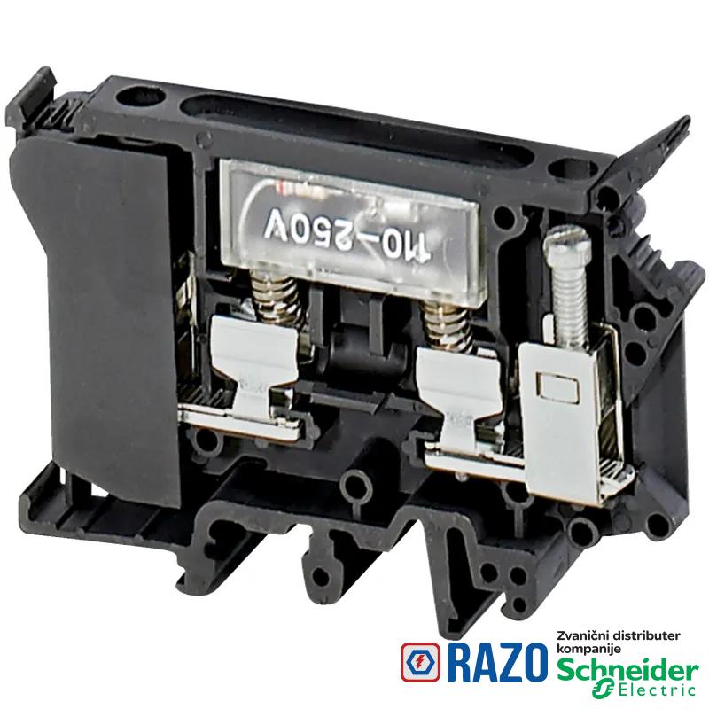 redna stezaljka rastavna sa osiguračem-16mm² 10A jednostruka 1x1 vijčana-crna 