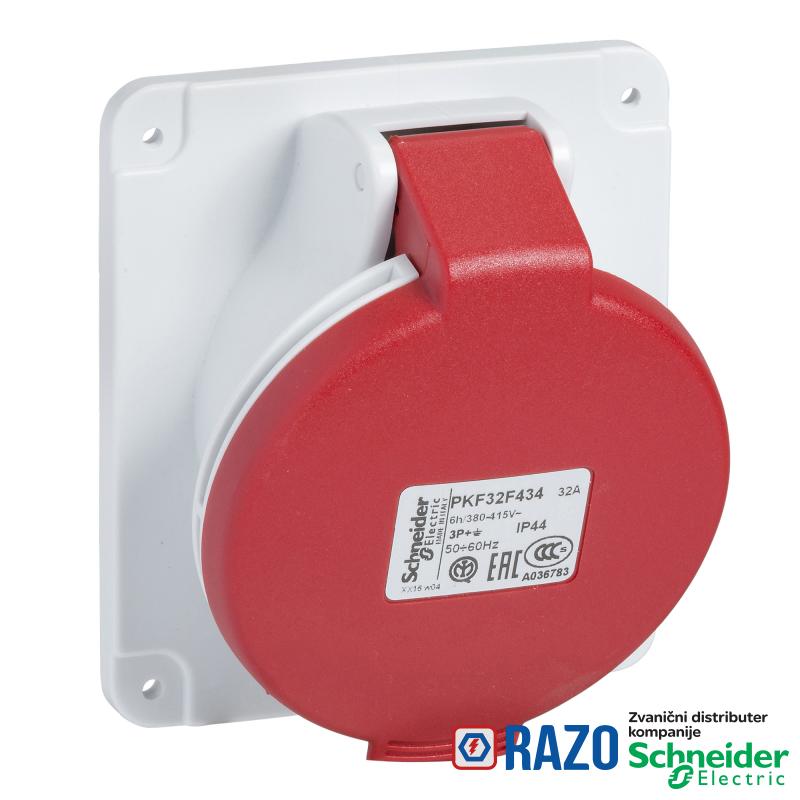 PratiKa utičnica - vijčana - pod uglom - 16A - 2P + E - 380...415 V AC - panel 