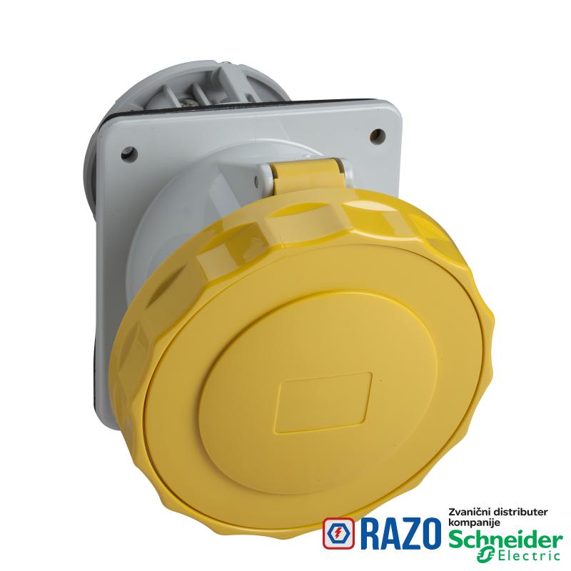 PratiKa utičnica - vijčana - pod uglom - 16A - 2P + E - 100...130 V AC - panel 