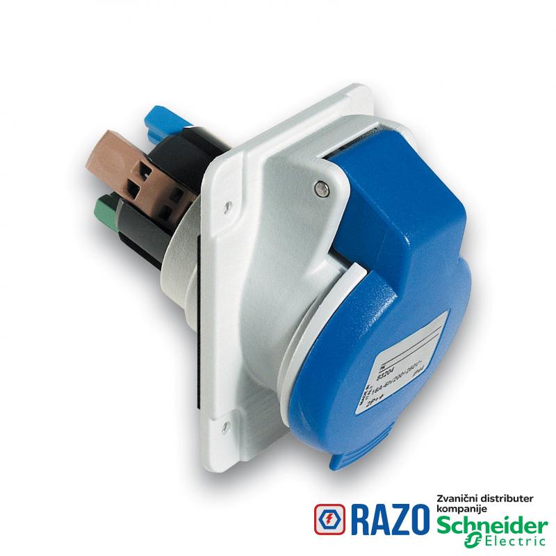 PratiKa utičnica - brza - pod uglom - 16A - 2P + E - 200...250 V AC - panel 