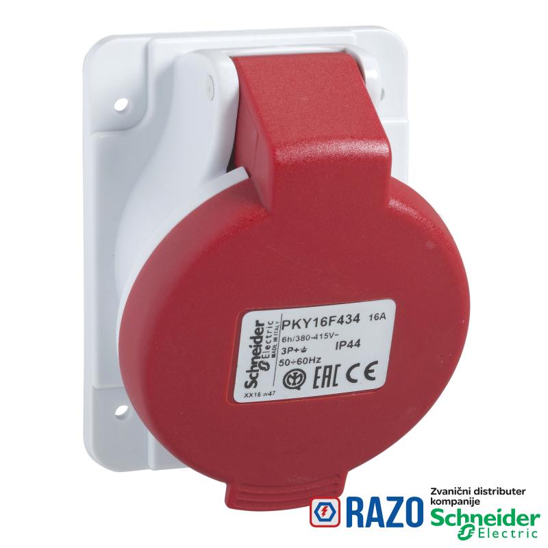 PratiKa utičnica - brza - pod uglom - 16A - 3P + E - 380...415 V AC - panel 