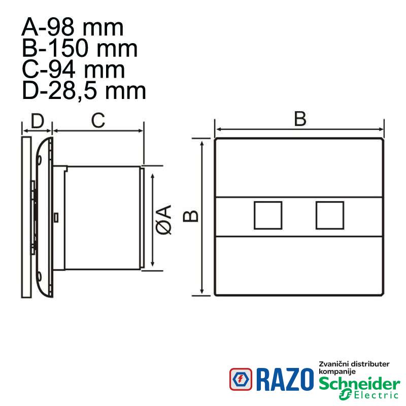 Ventilator za kupatilo sa klapnom e-100 