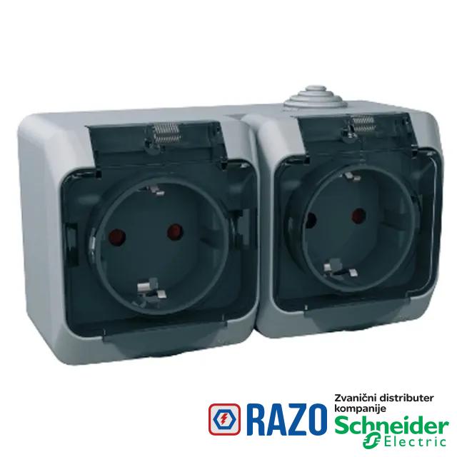 Priključnica dvopolna dupla OG transparentni poklopac siva 