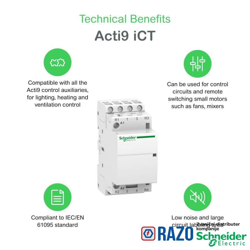 Kontaktor modularni iCT40A 4NO 220/240VAC 