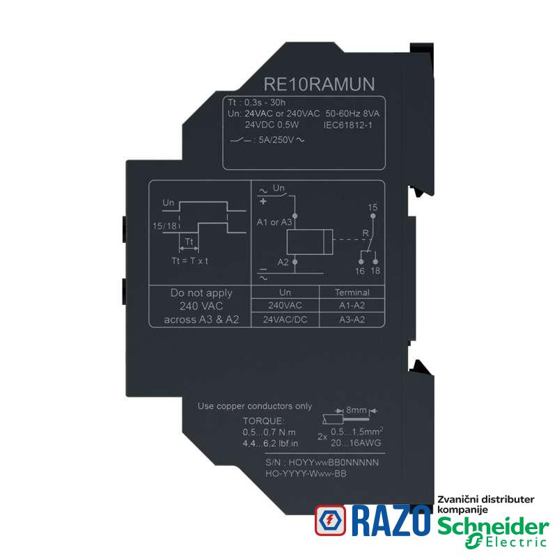 RE10RAMUN Tajmer funkc. odlož.uključ.24V AC/DC,240V AC,1CO 