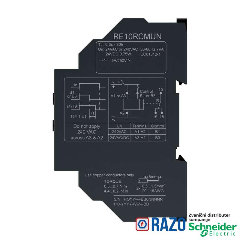 RE10RCMUN Tajmer funkc.odlož.uključ.24V AC/DC,240V AC,1CO 