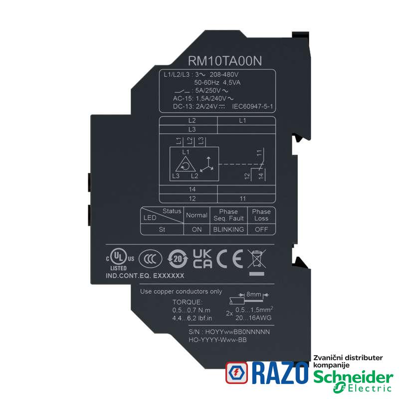 RM10TA00N Rele asimetrije,redosled i prekid faze 1CO 