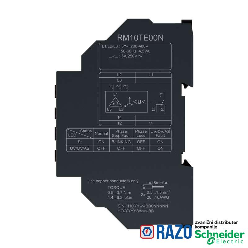 RM10TE00N Rele asimet.redosled i prek.faze,detek.pred.i podn.1CO 