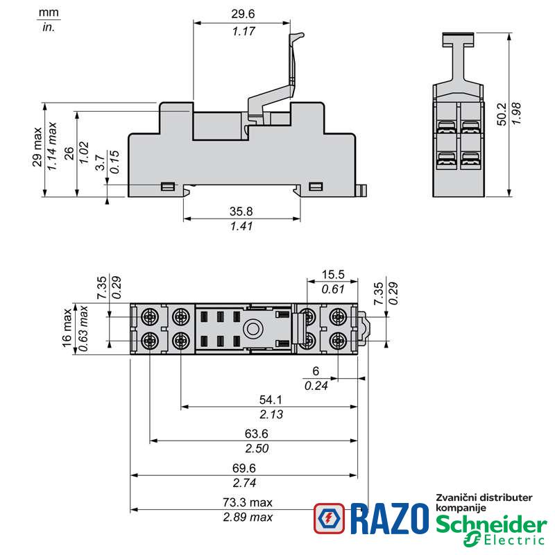 RGZE08E Podnožje 5A za RXG2 releje 