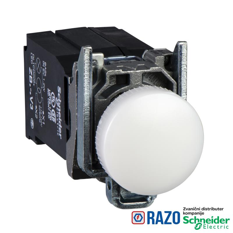 bela kompletna signalna lampica Ø22 ravna sočiva sa BA9s sijalicom 220..240V 