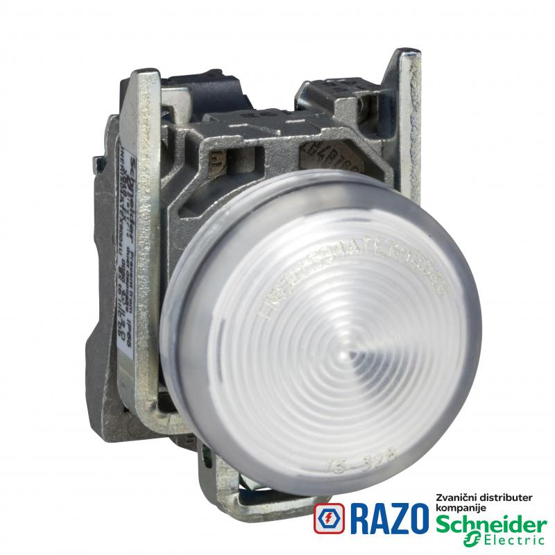 bela kompletna signalna lampica Ø22 ravna sočiva sa integrisanim LED 24V 