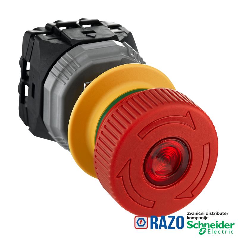 crveni Ø40 svetleći taster nužnog isklj. otpušt. zakret. 2NC 1NO nadzor kontakta 