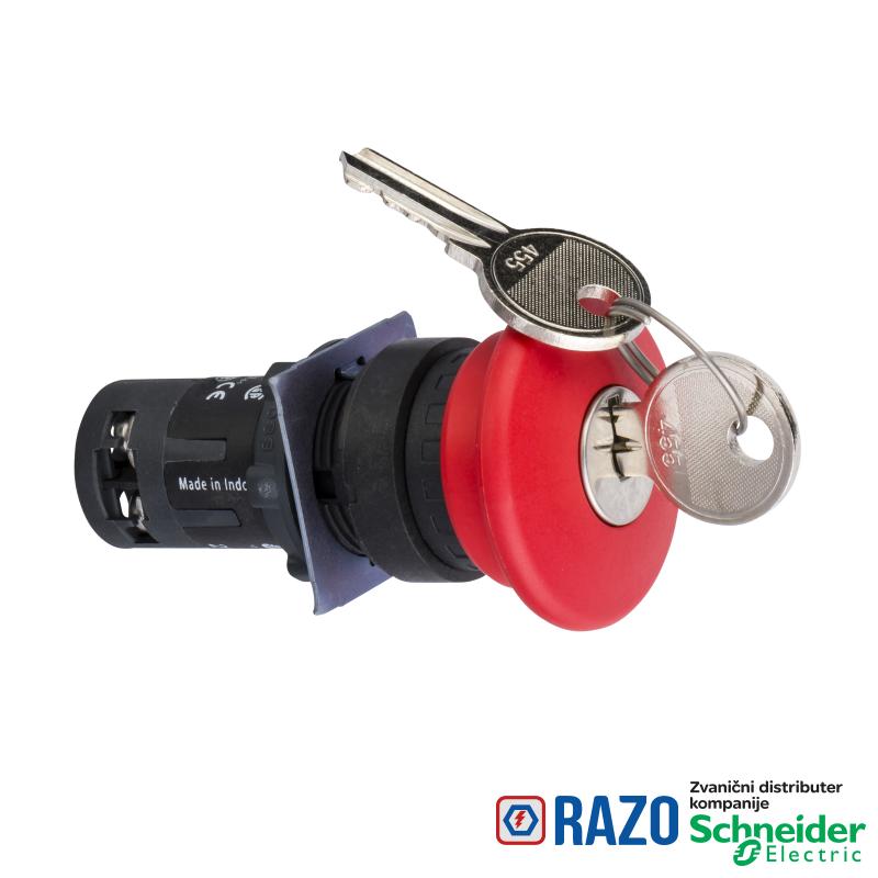 taster za nužno isključenje OFF Ø 22-crvena peč. Ø40mm-otpuštanje ključ.-1NO+1NC 