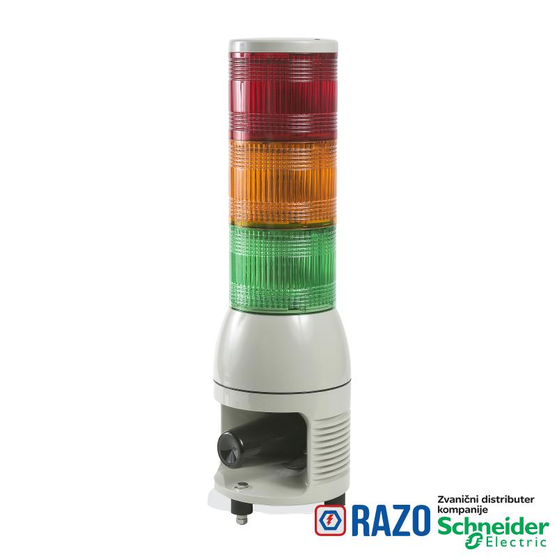 svetlosna kolona 100mm 100..240V sirena -stalno/trep. LED-zelena/narandž./crvena 