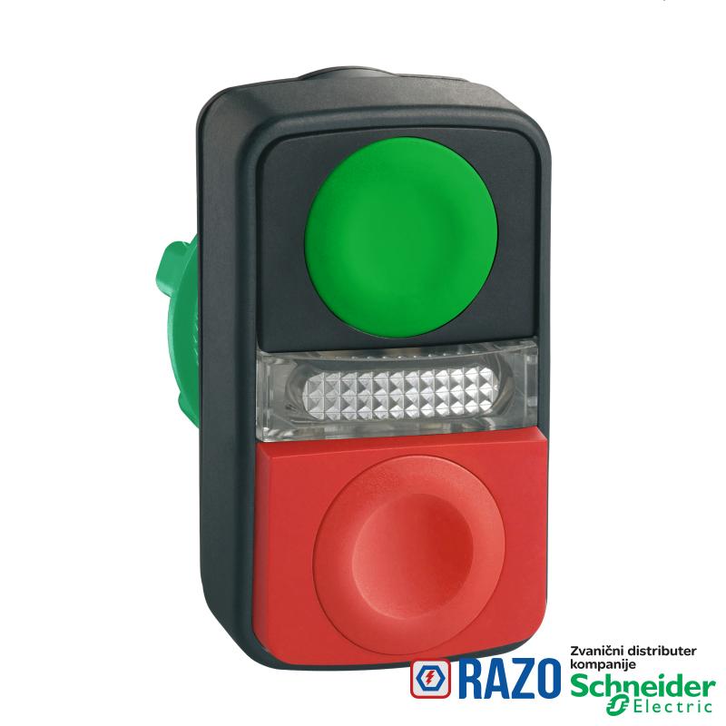 zeleni udubljeni/crveni izbočeni svetleći dvostruki taster Ø22 neobeleženo 