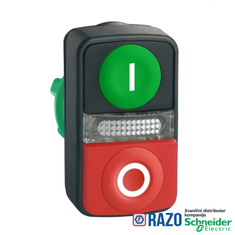 zeleni udubljeni/crveni izbočeni svetleći dvostruki taster Ø22 sa oznakama 