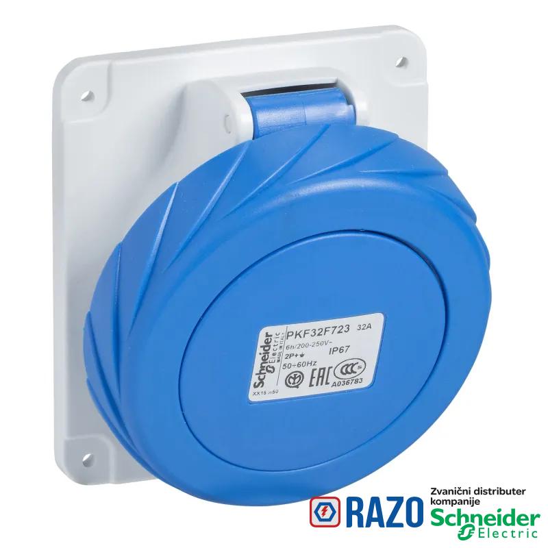 PratiKa utičnica - vijčana - pod uglom - 32A - 3P + E - 200...250 V AC - panel 