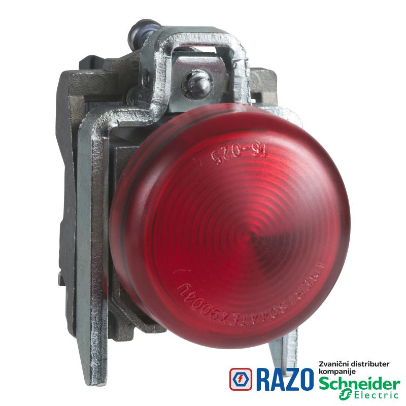 crvena kompletna signalna lampica Ø22 ravna sočiva sa BA9s sijalicom 250V 