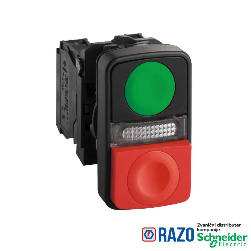 zeleni udubljeni/crveni izbočeni svetleći dvostruki taster Ø22 1NO+1NC 120V 